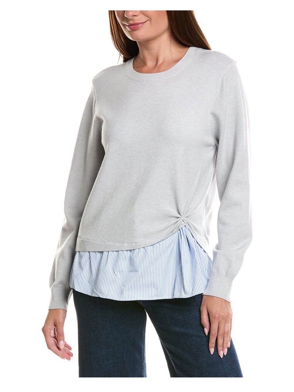 NWT Light Gray Knit Top with Blue Striped Shirttail